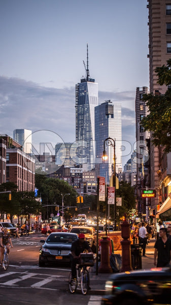 Freedom Tower at sunset view from 6th ave in early evening in summer