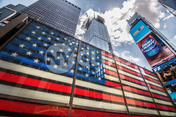 American flag LED building in Times Square in Manhattan NYC