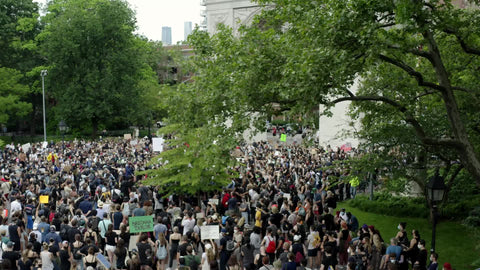 Black Lives Matter crowded protest people and signs in Washington Square Park New York City NYC