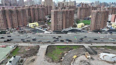 cars driving FDR Drive and Lower East Side housing projects Manhattan NYC