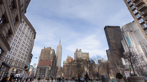 zooming out from Empire State Building and Madison Square Park in Manhattan NYC - 4K timelapse