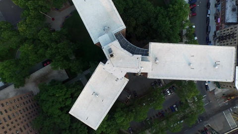aerial above housing projects in Harlem - rotating over rooftop