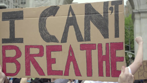 I can't Breathe sign at BLM protest of George Floyd and Eric Garner murders at the hands of police - rally in Washington Square Park NYC