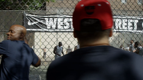 Nike sponsored basketball team playing at West 4th Street courts in Greenwich Village - slow motion 4K in Manhattan NYC