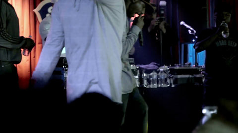 Mobb Deep on stage rapping at show in slow motion - Prodigy on the microphone at hip hop concert