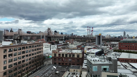 aerial Queensboro Bridge over Queensbridge buildings Long Island City Queens New York