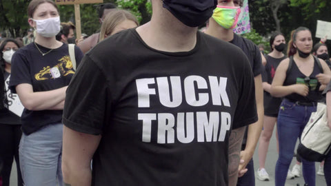 Fuck Trump shirt - white man wearing anti-Trump tee shirt at BLM rally in New York City