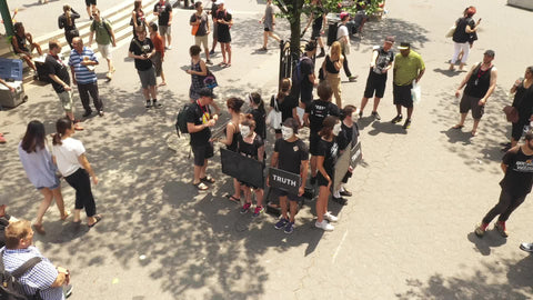 Truth signs in Anonymous protest demonstration in Union Square Park NYC