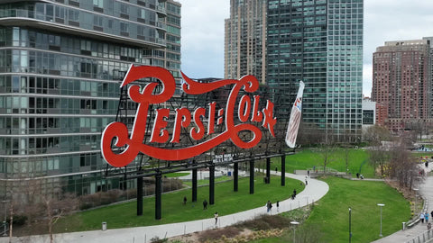 aerial famous Pepsi sign in Long Island City Queens LIC New York