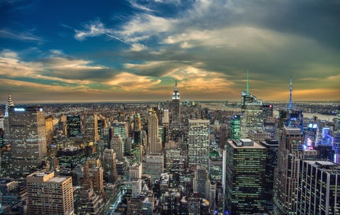 beautiful Manhattan cityscape at sunset, Empire State Building and skyscrapers in NYC