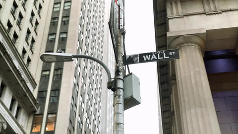 Wall Street sign outside Federal Hall Financial District fidi Manhattan New York City NYC