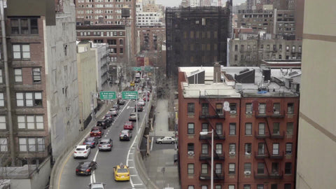 cars driving on ramp in east side of Manhattan passing over from moving view 1080 HD in NYC