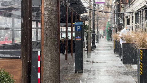 man throwing salt on sidewalk snow - snowing in winter New York City NYC