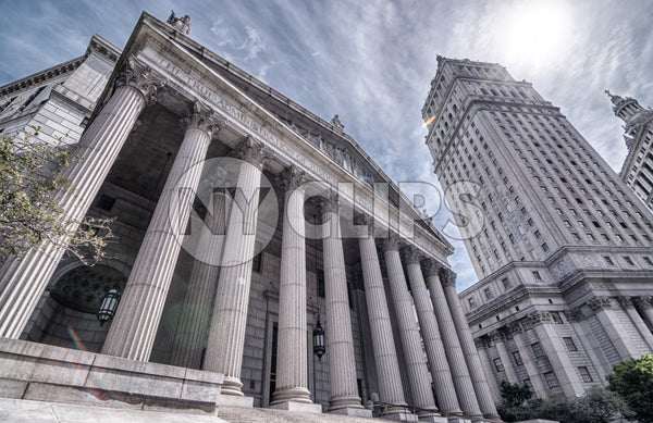 pillars of Manhattan Appellate Court - courthouse columns in downtown on sunny day in HDR