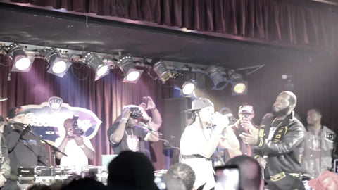 Steele and Tek of Smif n Wessun onstage rapping at live hip hop show in slow motion