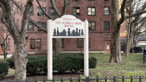 sign for Smith Houses in LES housing project the projects on Lower East Side Manhattan New York City NYC