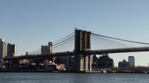 panning from Brooklyn Bridge to Manhattan Bridge over the water of East River New York City NYC
