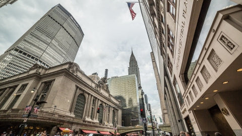 MetLife and Chrysler Building and Grand Central Station Terminal in Midtown Manhattan on cloudy day