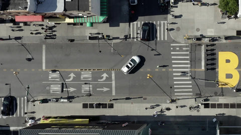 Black Lives Matter over head tracking shot in Bed Stuy Brooklyn NYC