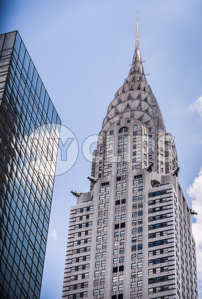 upward angle of famous Chrysler Building - Art Deco style skyscraper in Manhattan NYC