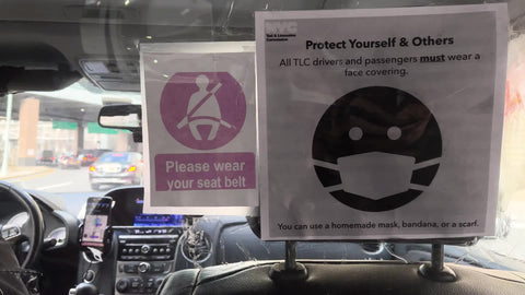 car service taxi interior mask safety sign in New York City NYC