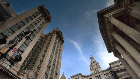 tilting down from Manhattan Municipal Building downtown - 4K timelapse during the day
