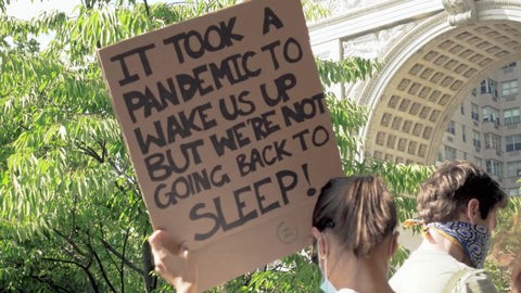 pandemic sign at BLM rally in New York City