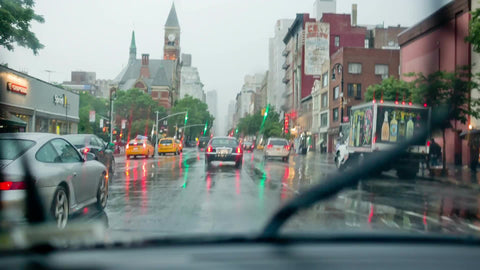 raining in Greenwich Village - driving through the rain in the Village in Manhattan New York City - driver pov with windshield wipers in NYC in 1080 HD