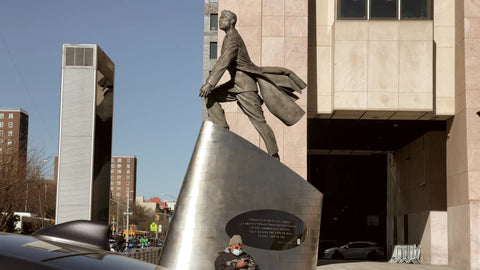 Adam Clayton Powell statue monument in Harlem winter New York City NYC