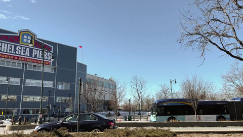 Chelsea Piers in Manhattan - big sign on West Side Highway in New York City NYC
