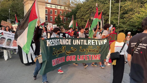 Resistance Until Return sign at Palestinian rights protest marching in New York City NYC