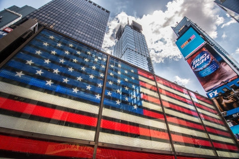 American flag LED building in Times Square in Manhattan NYC