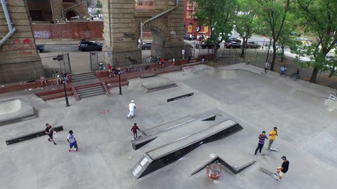kids skating in Brooklyn - high view