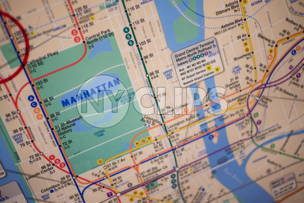 MTA subway map of Manhattan with Central Park illustration