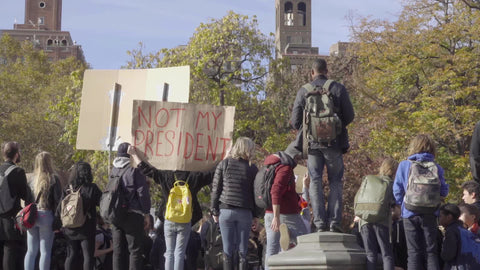 Not My President sign zooming out at anti-Trump rally people protesting in Washington Square Park NYC cc