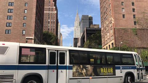 Chrysler Building and bus turning on 42nd street and 1st Avenue in Midtown Manhattan New York City NYC