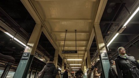 42nd Street subway platform timelapse tilting down in 4K