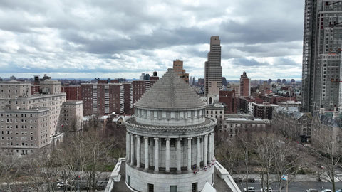 aerial of General Grant National Memorial in Riverside Drive Park Upper West Side Manhattan New York City NYC