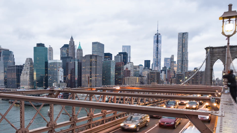 Brooklyn Bridge traffic with Manhattan skyline day to night timelapse - 4K and 1080 HD NYC