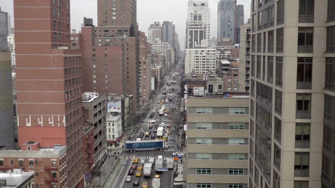 aerial view Manhattan street with truck blocking traffic NYC