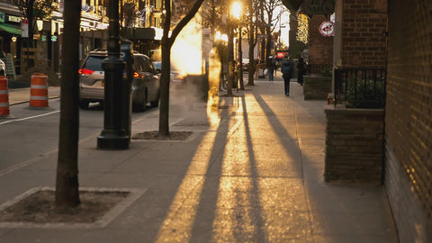 steam from grating at early sunrise on street in Manhattan NYC