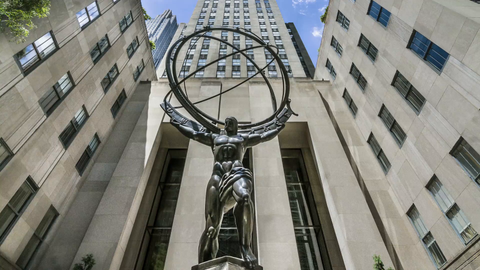 famous Atlas statue at landmark Rockefeller Center - time-lapse in Midtown Manhattan 1080 HD in NYC