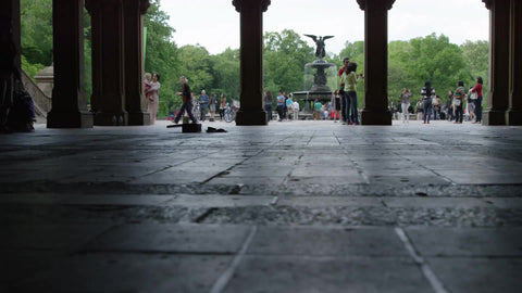 rising from floor view of walkway underneath Bethesda Terrace in Central Park in summer