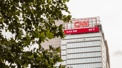 CNN Building in Columbus Circle on cloudy day