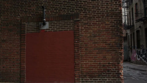 empty alley with puddles and graffiti - gritty dirty street on fall day in Chinatown