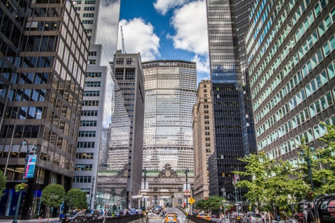 MetLife Building in Midtown Manhattan - HDR on summer day Park Avenue Grand Central Station clock from street