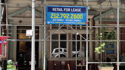 retail for lease sign outside commercial space in Manhattan New York City NYC