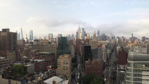 NYC aerial flying over Lafayette Street in Greenwich Village Cooper Square Manhattan New York City