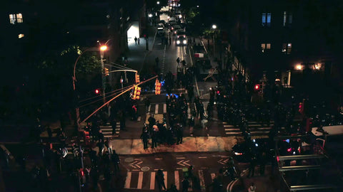 police versus protestors flyover in New York City NYC
