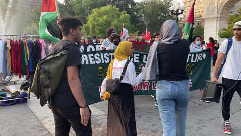 Palestinian rights march with resistance until return sign through Washington Square Park NYC